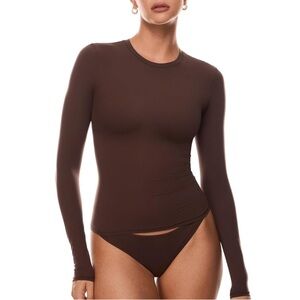 INLYRIC Inbarely Soft Long Sleeve Fitted Crew Neck Top Hazelnut S. NWT